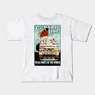 Cunard Line - Steamship Cutaway Illustration, Vintage Poster Design Kids T-Shirt